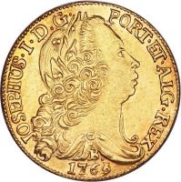 obverse of 6400 Réis - José I (1751 - 1777) coin with KM# 172 from Brazil. Inscription: JOSEPHUS · I · D.G · PORT · ET · ALG · REX B. 1765