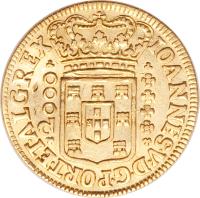obverse of 2000 Réis - João V (1714 - 1725) coin with KM# 105 from Brazil.