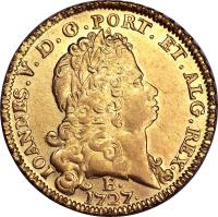 Brazil coin 6400 Réis - João V (1727 - 1730) obverse obverse of 6400 Réis - João V (1727 - 1730) coin with KM# 134 from Brazil.