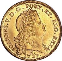 obverse of 6400 Réis - João V (1727 - 1731) coin with KM# 136 from Brazil.