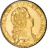 Brazil coin 12800 Réis - João V (1727 - 1730) obverse obverse of 12800 Réis - João V (1727 - 1730) coin with KM# 141 from Brazil.