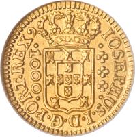 obverse of 1000 Réis - José I (1749 - 1774) coin with KM# 162 from Brazil.