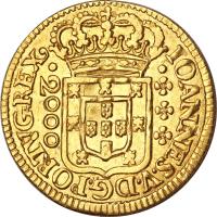 obverse of 2000 Réis - João V (1749) coin with KM# 163 from Brazil.