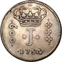obverse of 600 Réis - José I (1752 - 1768) coin with KM# 179 from Brazil.