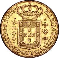 Brazil coin 4000 Réis - Maria I (1778 - 1786) obverse obverse of 4000 Réis - Maria I (1778 - 1786) coin with KM# 210 from Brazil.