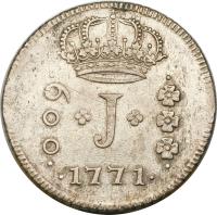obverse of 600 Réis - José I (1770 - 1774) coin with KM# 194 from Brazil.