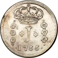 obverse of 600 Réis - José I (1754 - 1770) coin with KM# 187 from Brazil.