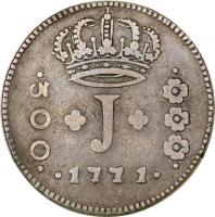 obverse of 300 Réis - José I (1771) coin with KM# 196 from Brazil.