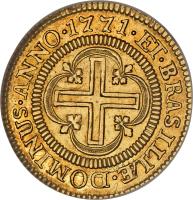 Brazil coin 2000 Réis - José I (1752 - 1771) reverse reverse of 2000 Réis - José I (1752 - 1771) coin with KM# 182 from Brazil. Inscription: ET · BRASILIƷDOMINUS · ANNO · 1771 ·