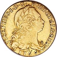 Brazil coin 3200 Réis - José I (1752 - 1777) obverse obverse of 3200 Réis - José I (1752 - 1777) coin with KM# 183 from Brazil. Inscription: JOSEPHUS · I · D · G · PORT · ET · ALG · REX R. 1766 ·