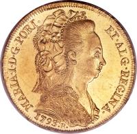 Brazil coin 6400 Réis - Maria I (1789 - 1805) obverse obverse of 6400 Réis - Maria I (1789 - 1805) coin with KM# 226 from Brazil.