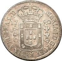 obverse of 640 Réis - Maria I (1787 - 1802) coin with KM# 222 from Brazil.