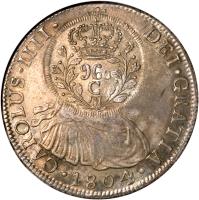 obverse of 960 Réis - João Prince Regent - Cuiaba; Countermarked (1821) coin with KM# 352 from Brazil.