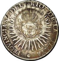 obverse of 960 Réis - João Prince Regent - Cuiaba; Countermarked (1821) coin with KM# 351.3 from Brazil.