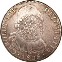 Brazil coin 960 Réis - João Prince Regent - Mato Grosso; Countermarked (1818) obverse obverse of 960 Réis - João Prince Regent - Mato Grosso; Countermarked (1818) coin with KM# 331.1 from Brazil.