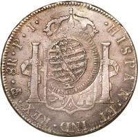 Brazil coin 960 Réis - João Prince Regent - Mato Grosso; Countermarked (1818) reverse reverse of 960 Réis - João Prince Regent - Mato Grosso; Countermarked (1818) coin with KM# 331.1 from Brazil.