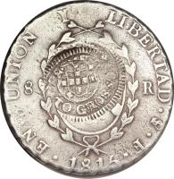 Brazil coin 960 Réis - João Prince Regent - Mato Grosso; Countermarked (1818) obverse obverse of 960 Réis - João Prince Regent - Mato Grosso; Countermarked (1818) coin with KM# 330 from Brazil.