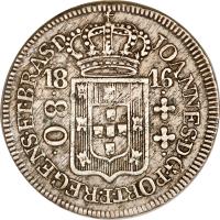 obverse of 80 Réis - João Prince Regent (1810 - 1816) coin with KM# 305 from Brazil.