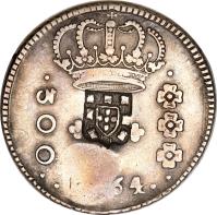 obverse of 320 Réis - João Prince Regent - Countermarked (1809) coin with KM# 298 from Brazil.