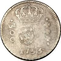 obverse of 320 Réis - João Prince Regent - Countermarked (1809) coin with KM# 297 from Brazil.
