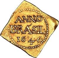 reverse of 6 Florins (1645 - 1646) coin with KM# 6 from Brazil. Inscription: ANNO BRASIL 1646
