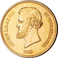 obverse of 20000 Réis - Pedro II (1853 - 1889) coin with KM# 468 from Brazil. Inscription: PETRUS II.D.G.C.IMP. ET PERP.BRAS.DEF. 1853