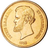 Brazil coin 20000 Réis - Pedro II (1853 - 1889) obverse obverse of 20000 Réis - Pedro II (1853 - 1889) coin with KM# 468 from Brazil. Inscription: PETRUS II.D.G.C.IMP. ET PERP.BRAS.DEF. 1853