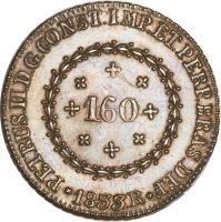 Brazil coin 160 Réis - Pedro II (1833) obverse obverse of 160 Réis - Pedro II (1833) coin with KM# 389 from Brazil.