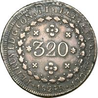 obverse of 320 Réis - Pedro I (1824 - 1830) coin with KM# 374 from Brazil. Inscription: 320