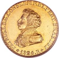 Brazil coin 4000 Réis - Pedro I (1823 - 1828) obverse obverse of 4000 Réis - Pedro I (1823 - 1828) coin with KM# 369 from Brazil.