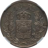 obverse of 40 Réis - Pedro II (1863) coin with KM# Pn110 from Brazil.