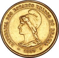 obverse of 10000 Réis (1889 - 1922) coin with KM# 496 from Brazil. Inscription: REPUBLICA DOS ESTADOS UNIDOS DO BRAZIL 1889