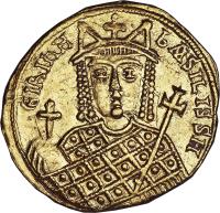 Byzantine Empire coin 1 Solidus (797 - 802) obverse obverse of 1 Solidus (797 - 802) coin with SB# 1599 from Byzantine Empire. Inscription: EIRIhH bASILISSH