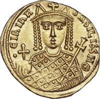 Byzantine Empire coin 1 Solidus (797 - 802) reverse reverse of 1 Solidus (797 - 802) coin with SB# 1599 from Byzantine Empire. Inscription: EIRIhH bASILISSHΘ