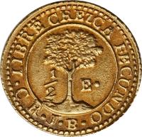 Central American Republic coin 1/2 Escudo (1828 - 1849) reverse reverse of 1/2 Escudo (1828 - 1849) coin with KM# 13 from Central American Republic. Inscription: · LIBRE CREZCA FECUNDO · ½ E. C · R · J · B