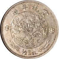 China coin 1/2 Dollar - Xuantong (1910) reverse reverse of 1/2 Dollar - Xuantong (1910) coin with Y# 23 from China.