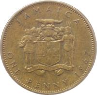 reverse of 1 Penny - Elizabeth II - 1'st Portrait (1964 - 1967) coin with KM# 39 from Jamaica. Inscription: JAMAICA ONE PENNY 1967
