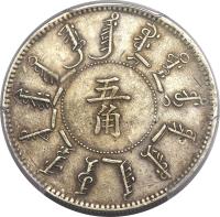 China coin 5 Jiao - Guangxu (1897 - 1899) reverse reverse of 5 Jiao - Guangxu (1897 - 1899) coin with Y# 86 from China. Inscription: 五 角