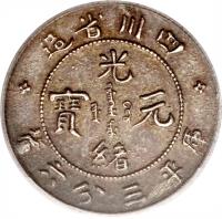 China coin 3.6 Candareens - Guangxu (1898 - 1908) obverse obverse of 3.6 Candareens - Guangxu (1898 - 1908) coin with Y# 234 from China.