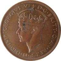 obverse of 1/12 Shilling - George VI (1937 - 1947) coin with KM# 18 from Jersey. Inscription: GEORGIVS VI D · G · BRITT · OMN · REX F · D · IND · IMP: