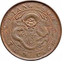 China coin 10 Cash - Guangxu reverse reverse of 10 Cash - Guangxu coin with Y# 160 from China. Inscription: KIANG-SOO TEN CASH