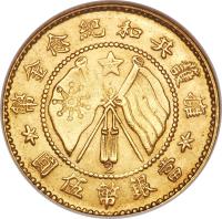 China coin 5 Yuan - Tang Jiyao (1919) reverse reverse of 5 Yuan - Tang Jiyao (1919) coin with Y# 481 from China. Inscription: 金 圓 伍