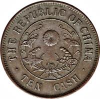 China coin 10 Cash (1920) reverse reverse of 10 Cash (1920) coin with Y# 305 from China.