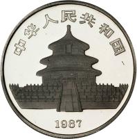 China coin 100 Yuan - Panda Platinum Bullion (1987) obverse obverse of 100 Yuan - Panda Platinum Bullion (1987) coin with KM# A168 from China. Inscription: 中华人民共和国 1987