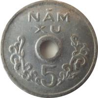 reverse of 5 Xu (1975) coin with KM# A10 from Vietnam. Inscription: NĂM XU 5