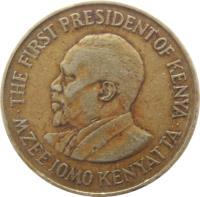 obverse of 10 Cents - With legend (1969 - 1978) coin with KM# 11 from Kenya. Inscription: · MZEE JOMO KENYATTA · FIRST PRESIDENT OF KENYA