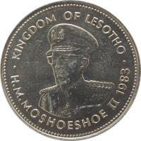 obverse of 50 Lisente - Moshoeshoe II (1979 - 1989) coin with KM# 21 from Lesotho. Inscription: KINGDOM OF LESOTHO H.M.MOSHOESHOE II 1979