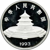 obverse of 50 Yuán - Panda Silver Bullion (1993) coin with KM# 475 from China.