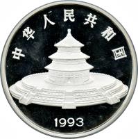 China coin 50 Yuán - Panda Silver Bullion (1993) obverse obverse of 50 Yuán - Panda Silver Bullion (1993) coin with KM# 475 from China.