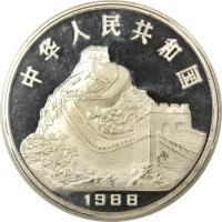 China coin 100 Yuan - Lunar Year Silver Bullion (1988) obverse obverse of 100 Yuan - Lunar Year Silver Bullion (1988) coin with KM# 195 from China. Inscription: 1988